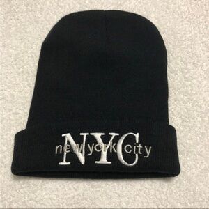 NYC Embroidered Black Beanie Hat - Men